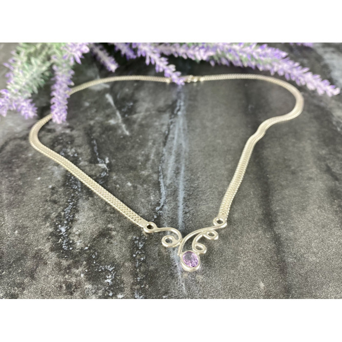 Sky Jewelry Серебряное ожерелье с Аметистом 925 проба Италия