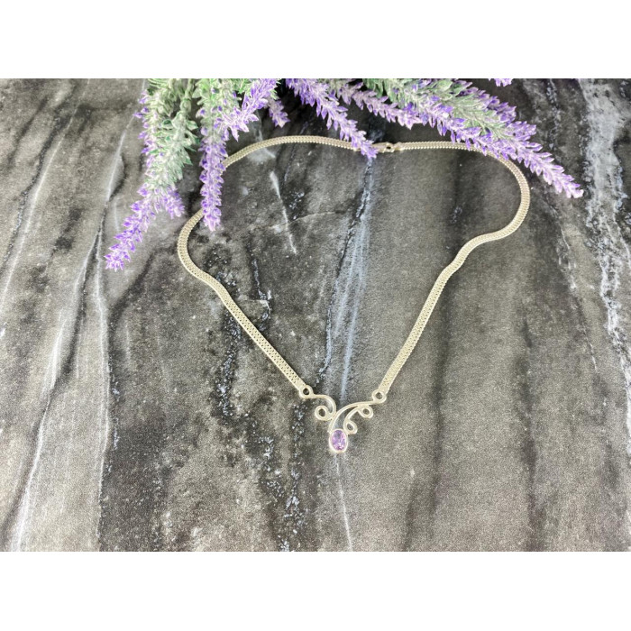 Sky Jewelry Серебряное ожерелье с Аметистом 925 проба Италия