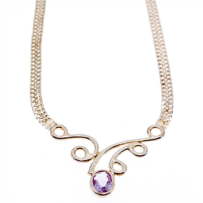 Sky Jewelry Серебряное ожерелье с Аметистом 925 проба Италия