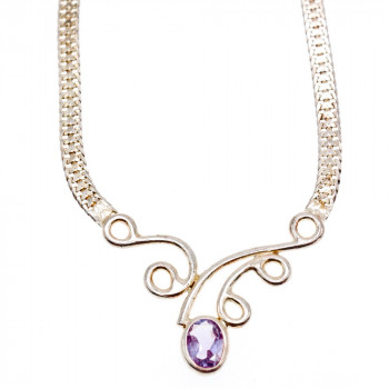 Sky Jewelry Серебряное ожерелье с Аметистом 925 проба Италия