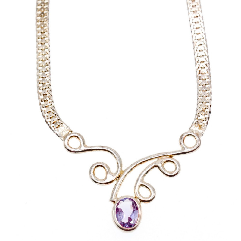 Sky Jewelry Серебряное ожерелье с Аметистом 925 проба Италия