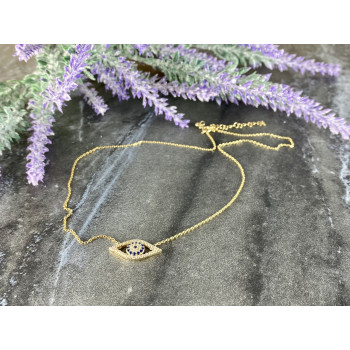 Sky Jewelry Серебряное ожерелье с камнями Турмалин Параиба и Фианитами *Глаз-Оберег