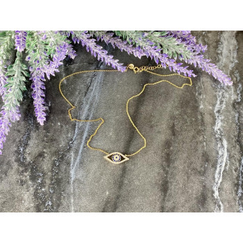 Sky Jewelry Серебряное ожерелье с камнями Турмалин Параиба и Фианитами *Глаз-Оберег