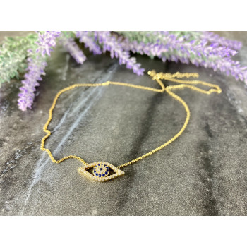 Sky Jewelry Серебряное ожерелье с камнями Турмалин Параиба и Фианитами *Глаз-Оберег