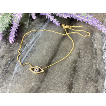 Sky Jewelry Серебряное ожерелье с камнями Турмалин Параиба и Фианитами *Глаз-Оберег