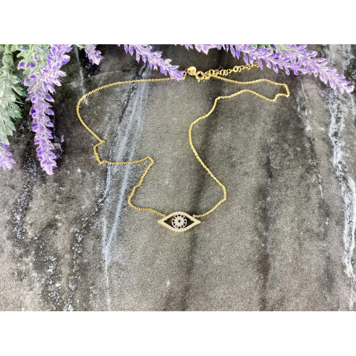 Sky Jewelry Серебряное ожерелье с камнями Турмалин Параиба и Фианитами *Глаз-Оберег