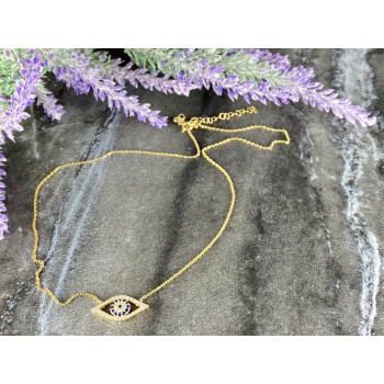 Sky Jewelry Серебряное ожерелье с камнями Турмалин Параиба и Фианитами *Глаз-Оберег