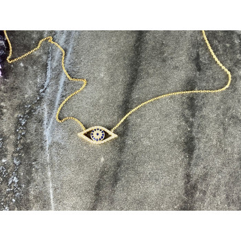 Sky Jewelry Серебряное ожерелье с камнями Турмалин Параиба и Фианитами *Глаз-Оберег