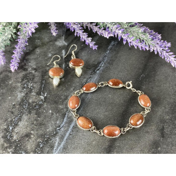 Sky Jewelry Винтажный Серебряный набор с Авантюрином и Перламутром