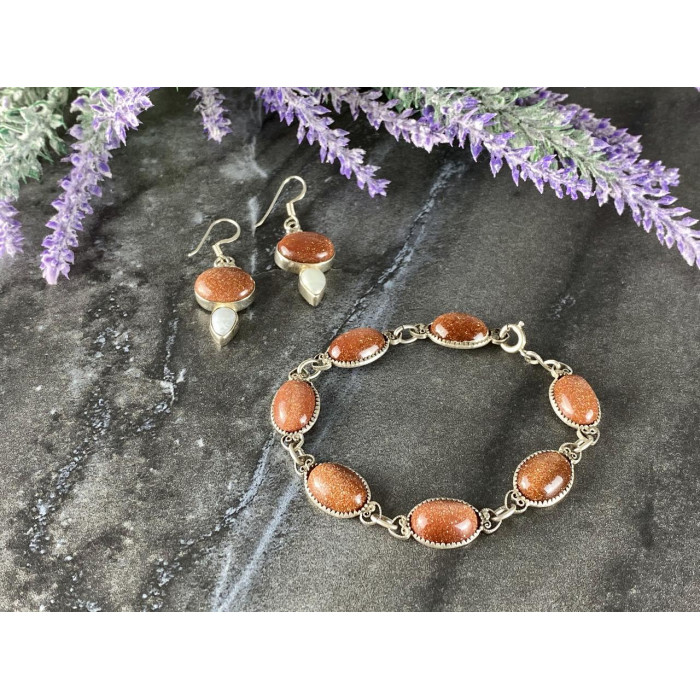 Sky Jewelry Винтажный Серебряный набор с Авантюрином и Перламутром