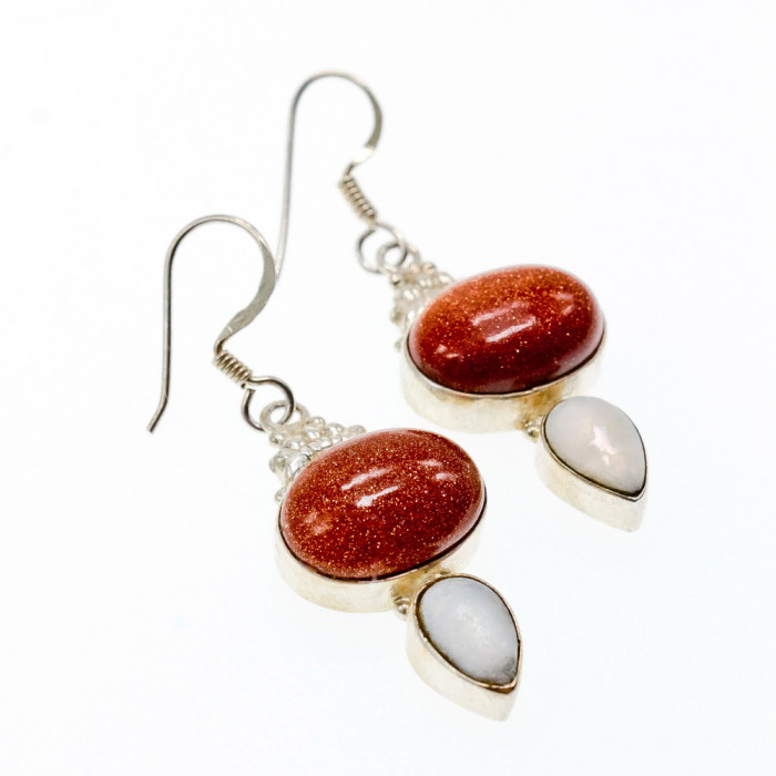 Sky Jewelry Винтажный Серебряный набор с Авантюрином и Перламутром