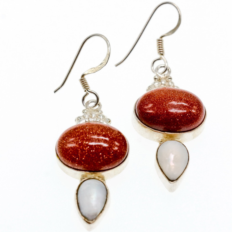 Sky Jewelry Винтажный Серебряный набор с Авантюрином и Перламутром