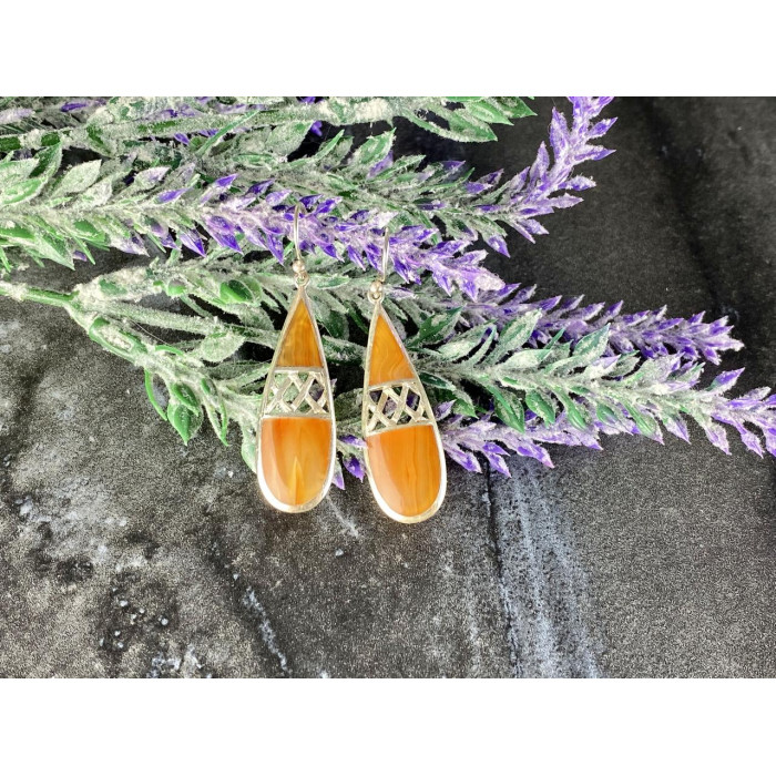Sky Jewelry Винтажные Серебряные серьги с Агатом 925 проба