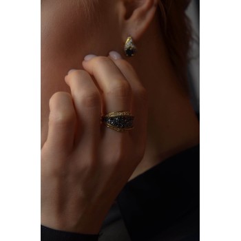 Sky Jewelry Серебряные серьги (позолота) с темным сапфиром