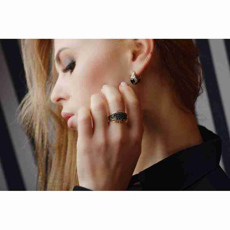 Sky Jewelry Серебряные серьги (позолота) с темным сапфиром