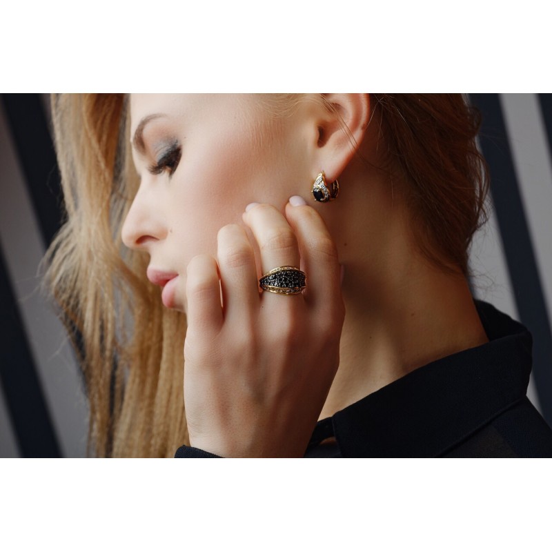 Sky Jewelry Серебряные серьги (позолота) с темным сапфиром