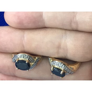 Sky Jewelry Серебряные серьги (позолота) с темным сапфиром