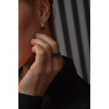 Sky Jewelry Серебряные серьги (позолота) с темным сапфиром