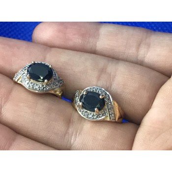 Sky Jewelry Серебряные серьги (позолота) с темным сапфиром