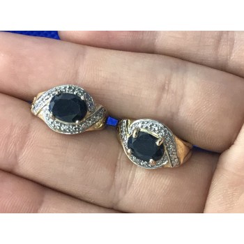 Sky Jewelry Серебряные серьги (позолота) с темным сапфиром