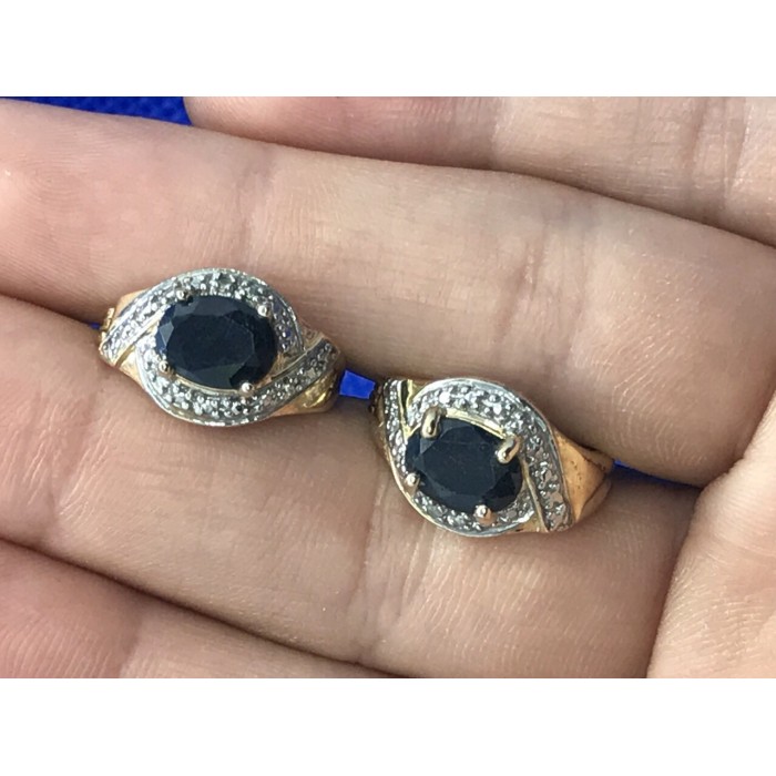 Sky Jewelry Серебряные серьги (позолота) с темным сапфиром