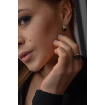 Sky Jewelry Серебряные серьги (позолота) с темным сапфиром