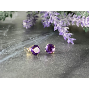Sky Jewelry Золотые Серьги-гвоздики с Аметистом 14К (585 проба)   *Круг*