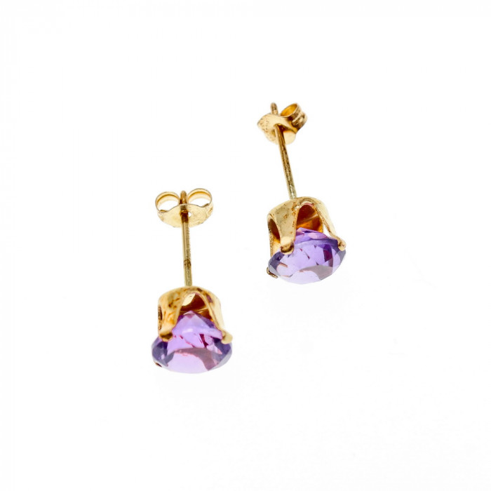 Sky Jewelry Золотые Серьги-гвоздики с Аметистом 14К (585 проба)   *Круг*