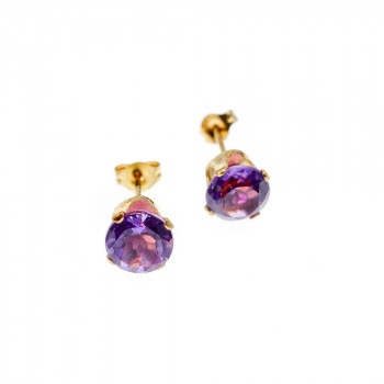 Sky Jewelry Золотые Серьги-гвоздики с Аметистом 14К (585 проба)   *Круг*