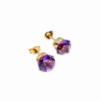 Sky Jewelry Золотые Серьги-гвоздики с Аметистом 14К (585 проба)   *Круг*