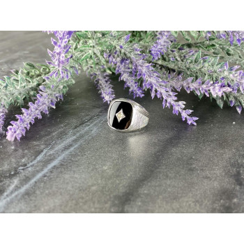 Sky Jewelry Серебряное кольцо с черным Нефритом и Фианитом