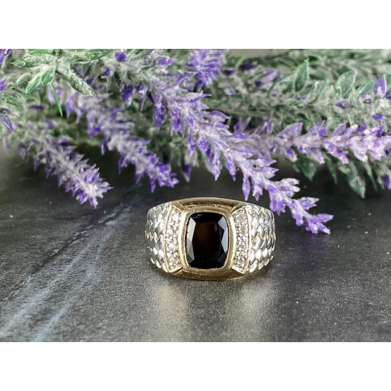 Sky Jewelry Мужское Серебряное Кольцо 925 проба с Черным Нефритом и Фианитами