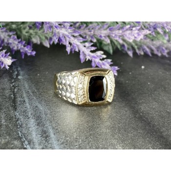 Sky Jewelry Мужское Серебряное Кольцо 925 проба с Черным Нефритом и Фианитами