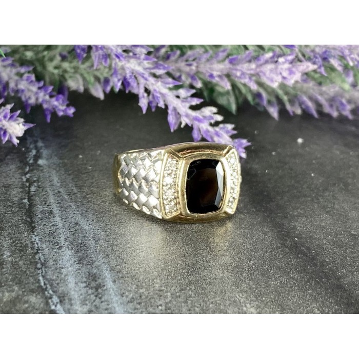 Sky Jewelry Мужское Серебряное Кольцо 925 проба с Черным Нефритом и Фианитами