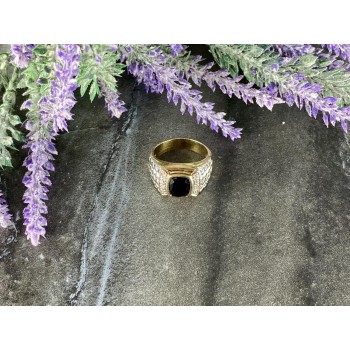 Sky Jewelry Мужское Серебряное Кольцо 925 проба с Черным Нефритом и Фианитами