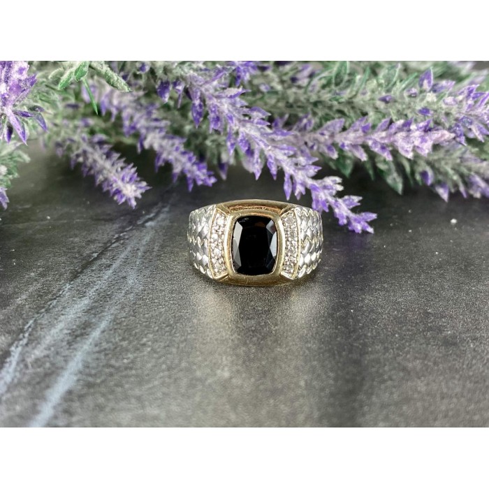 Sky Jewelry Мужское Серебряное Кольцо 925 проба с Черным Нефритом и Фианитами