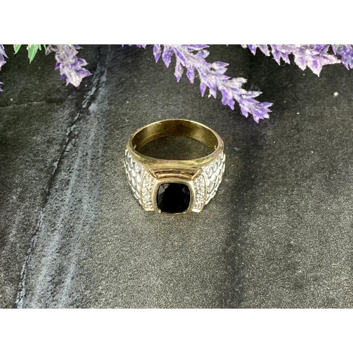 Sky Jewelry Мужское Серебряное Кольцо 925 проба с Черным Нефритом и Фианитами