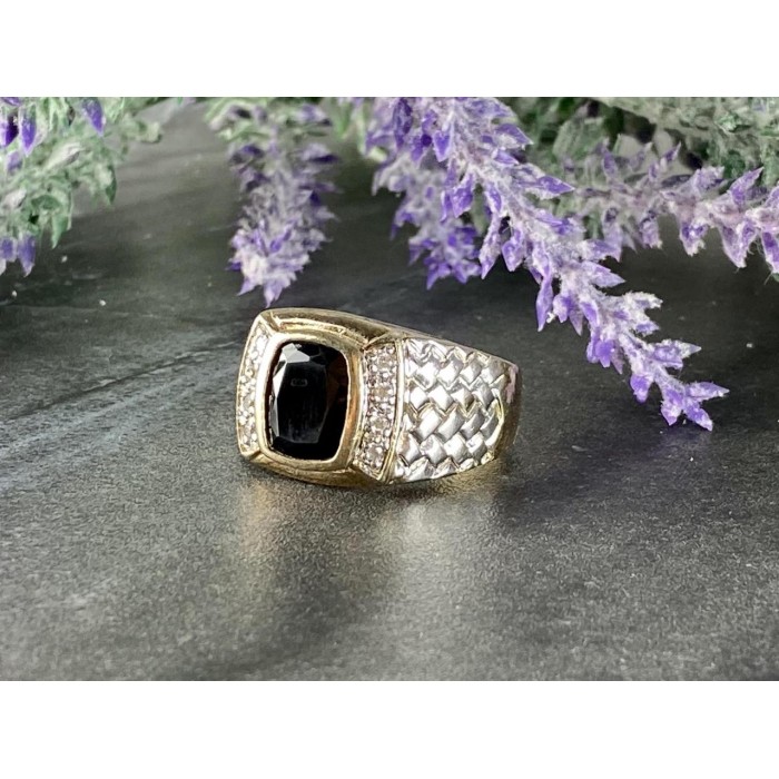 Sky Jewelry Мужское Серебряное Кольцо 925 проба с Черным Нефритом и Фианитами