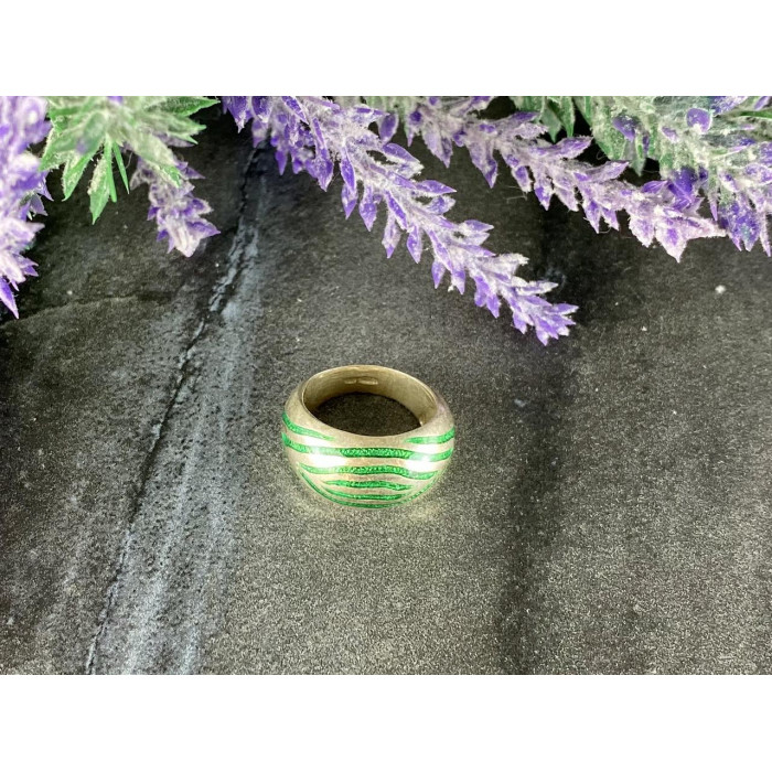 Sky Jewelry Серебряное Кольцо 925 проба со вставками из Зеленой Эмали
