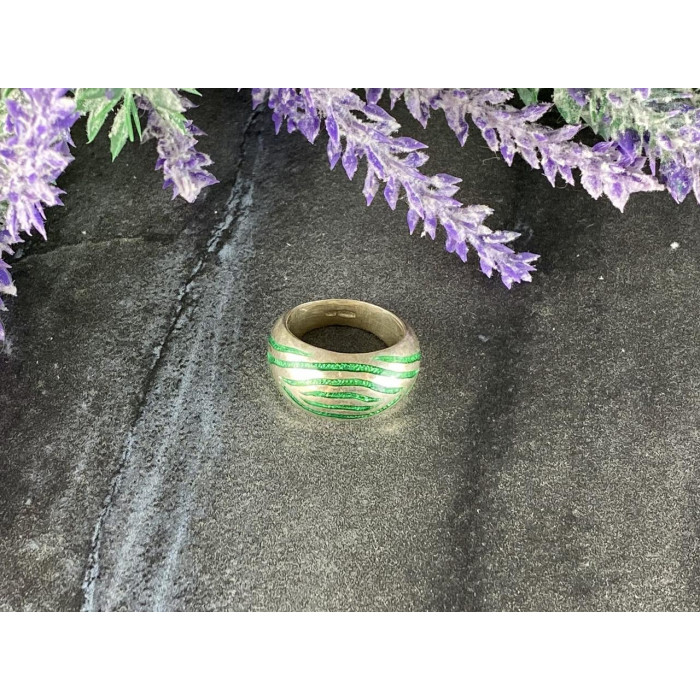 Sky Jewelry Серебряное Кольцо 925 проба со вставками из Зеленой Эмали