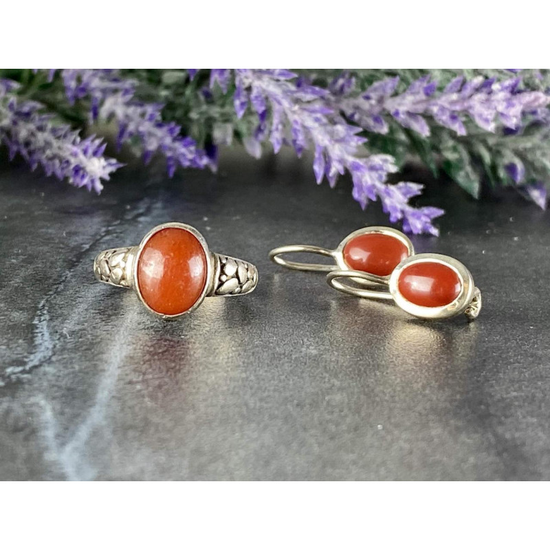 Sky Jewelry Винтажный Серебряный набор с Красным Жадеитом