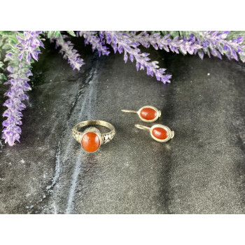 Sky Jewelry Винтажный Серебряный набор с Красным Жадеитом