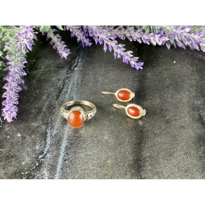 Sky Jewelry Винтажный Серебряный набор с Красным Жадеитом