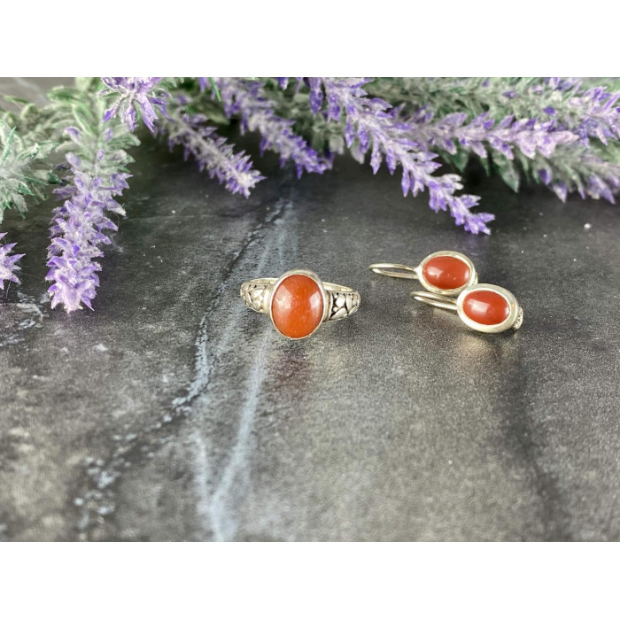 Sky Jewelry Винтажный Серебряный набор с Красным Жадеитом