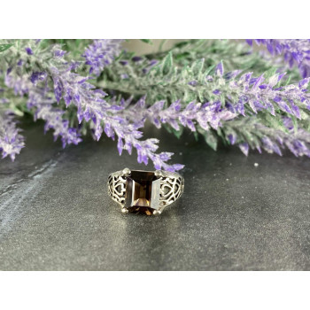 Sky Jewelry Серебряное кольцо с камнем Гессонит *Ажур*