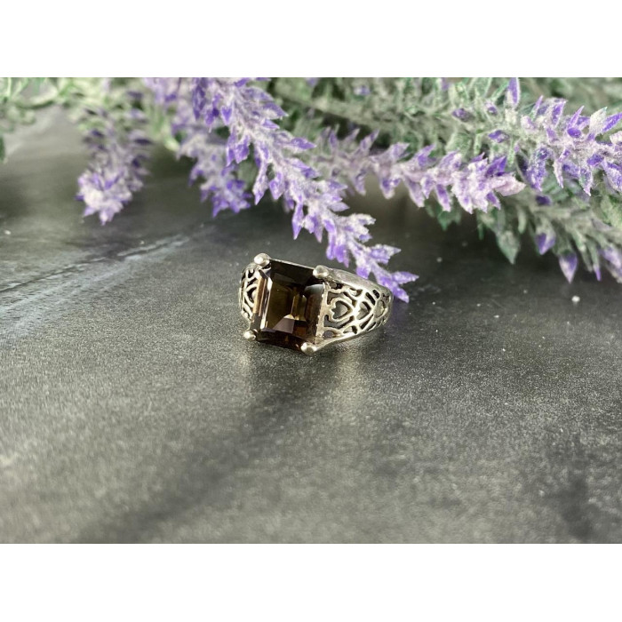 Sky Jewelry Серебряное кольцо с камнем Гессонит *Ажур*