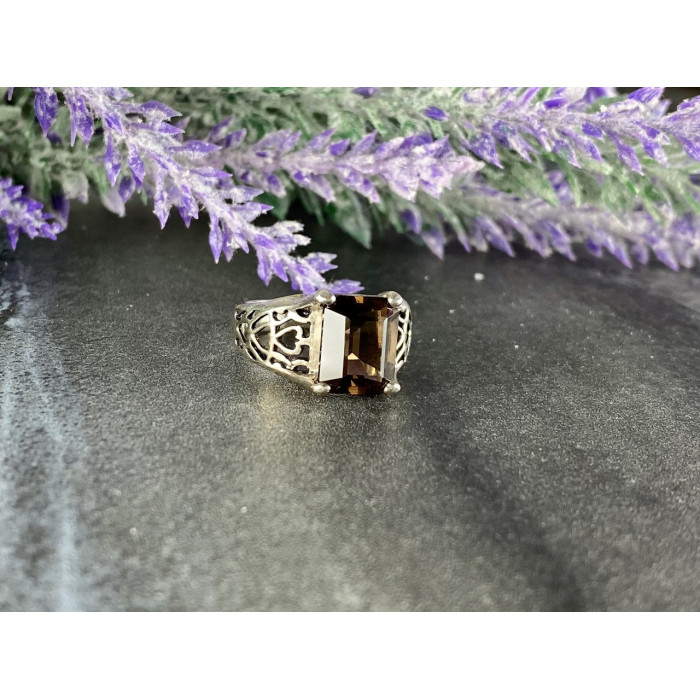 Sky Jewelry Серебряное кольцо с камнем Гессонит *Ажур*