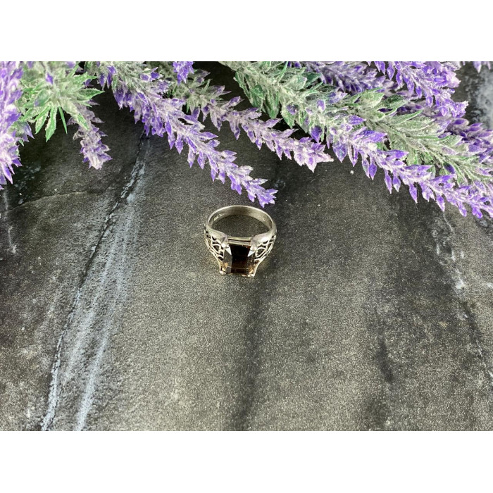 Sky Jewelry Серебряное кольцо с камнем Гессонит *Ажур*
