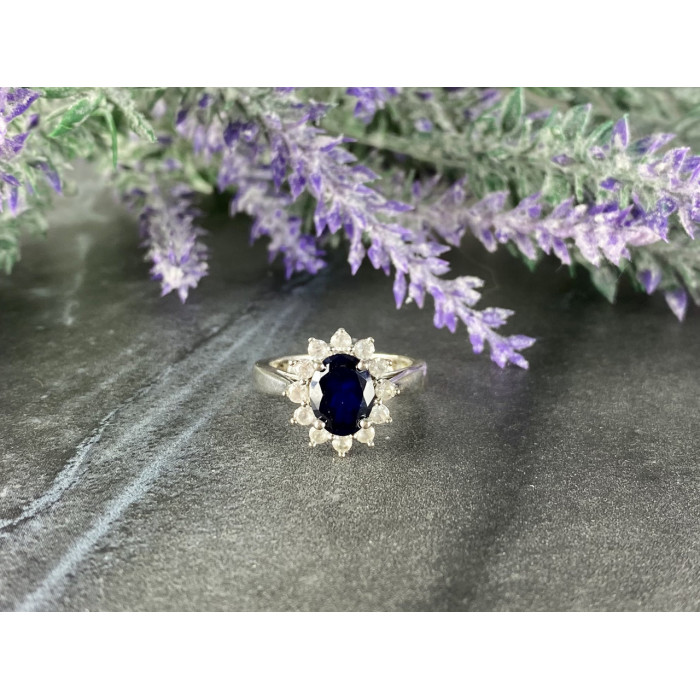 Sky Jewelry Серебряное кольцо 925 пробы с синим и белым Сапфиром