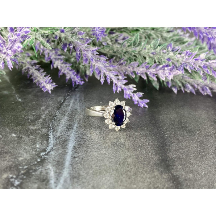 Sky Jewelry Серебряное кольцо 925 пробы с синим и белым Сапфиром